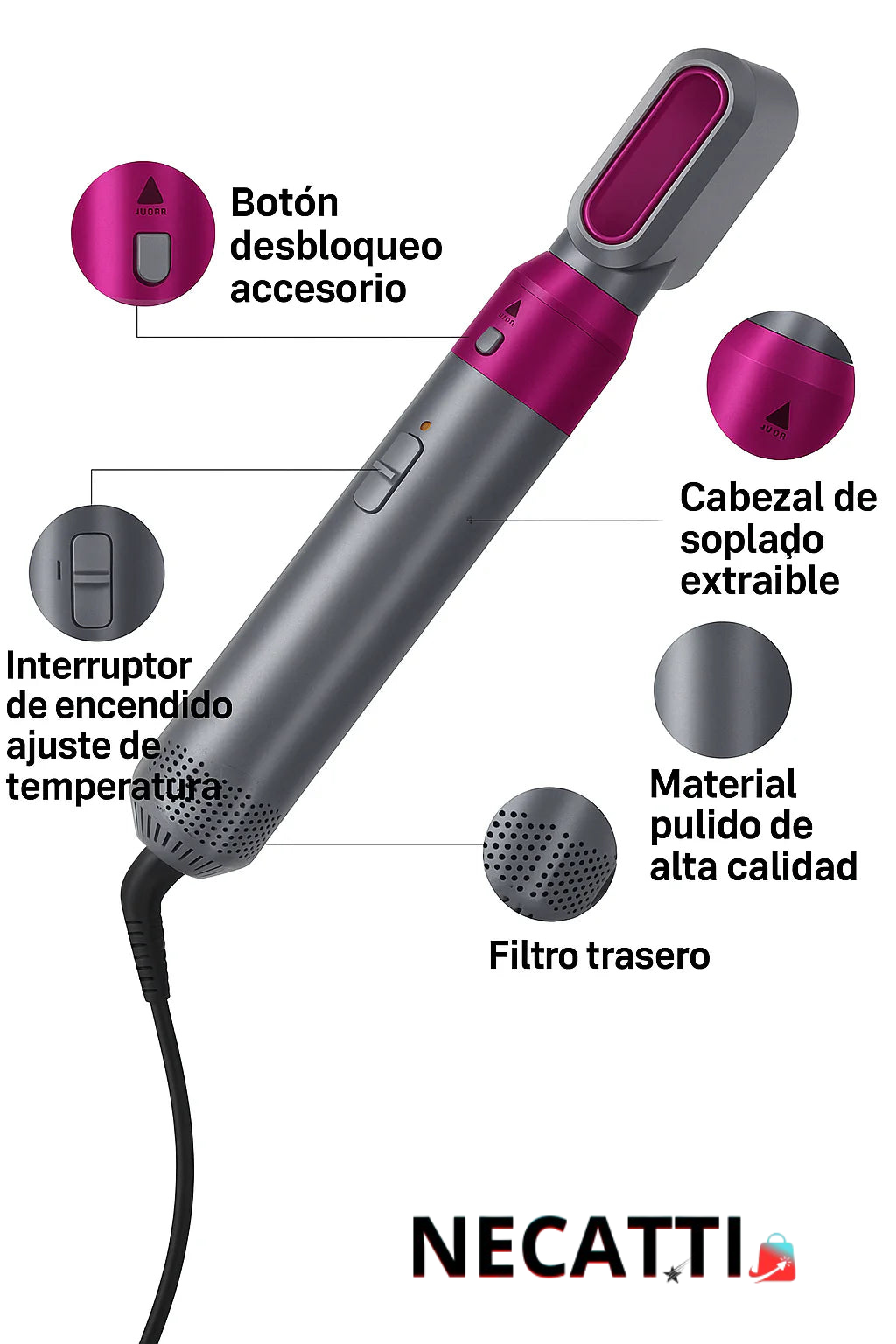 ShineFlow 5X™-Cepillo Alisador Secador 5 En 1